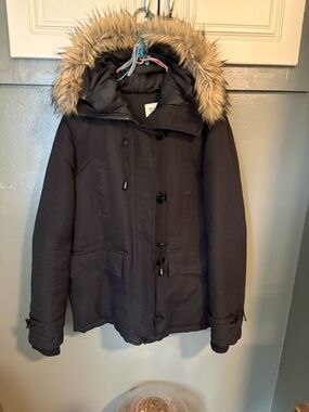 Bluenotes Dark Navy Hooded Puffer Jacket with Faux Fur Trim